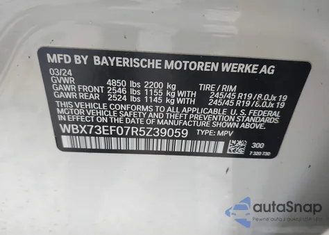 2024 BMW X1 xDrive28I from USA, damaged, VIN WBX73EF07R5Z39059